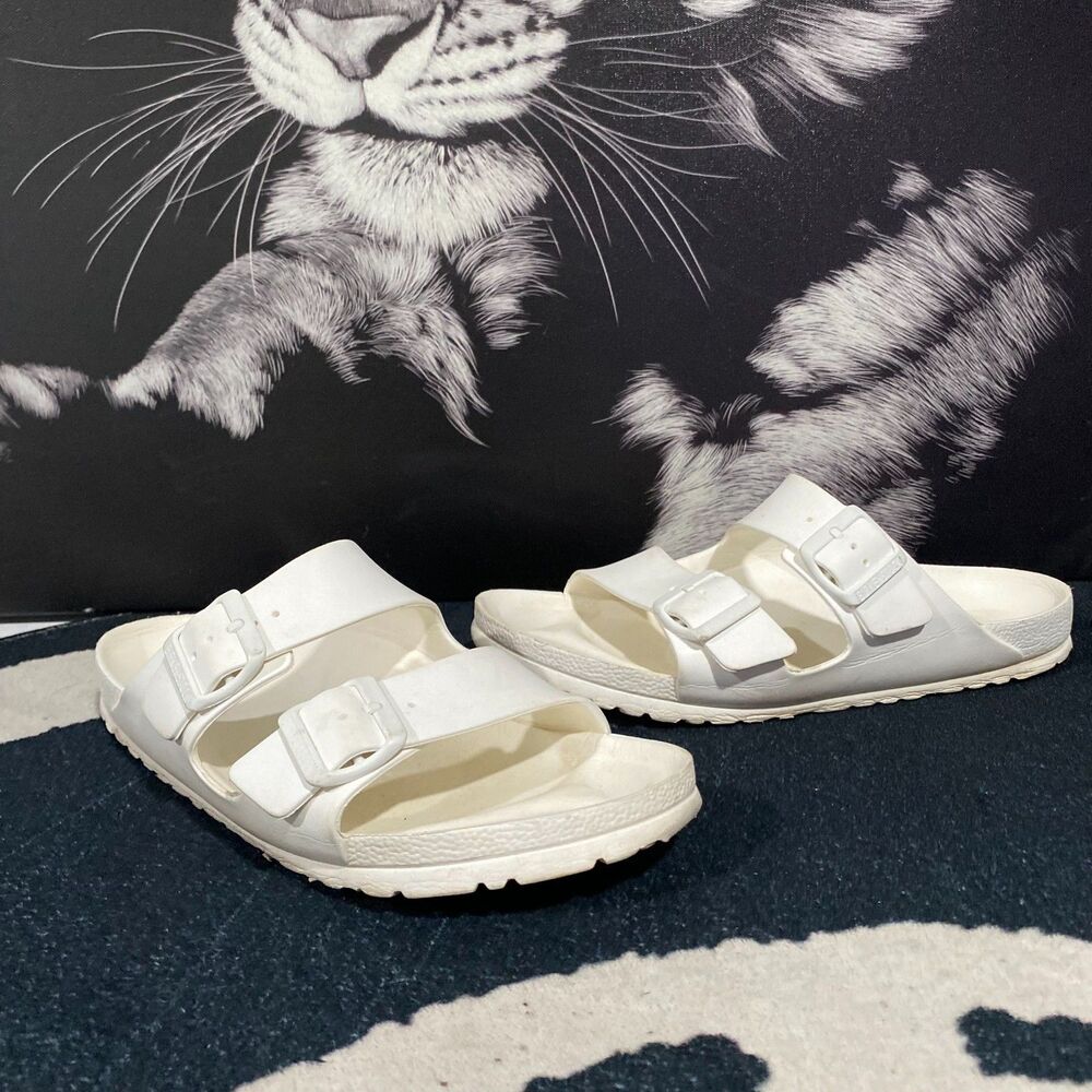 Birkenstock Slide Sandals Unisex M8/L10 White Rubber Slip-On Casual Double Strap